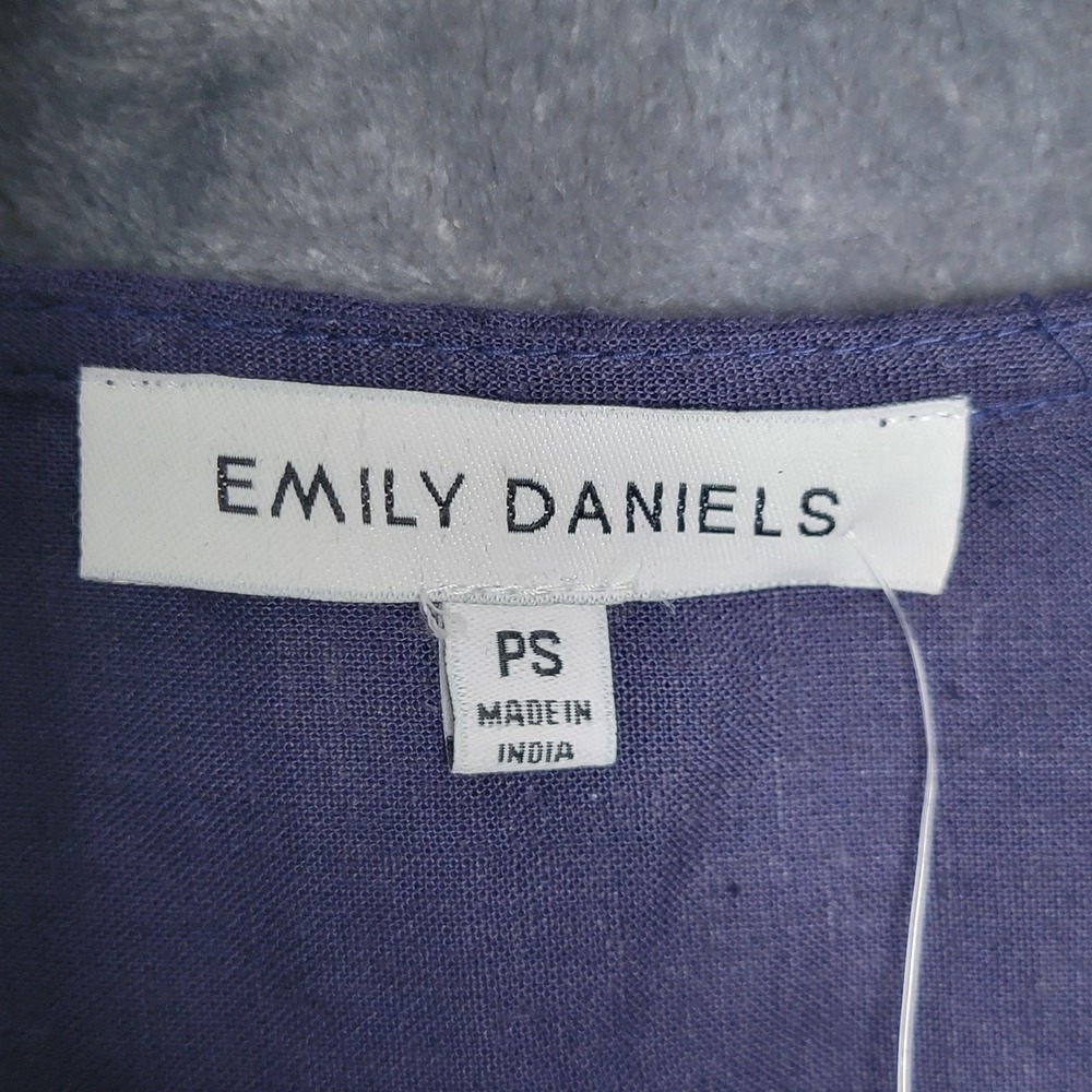Emily Daniels Navy Blue Linen Blend Roll Tab Sleeve Zip Blouse Womens PS - Picture 2 of 11